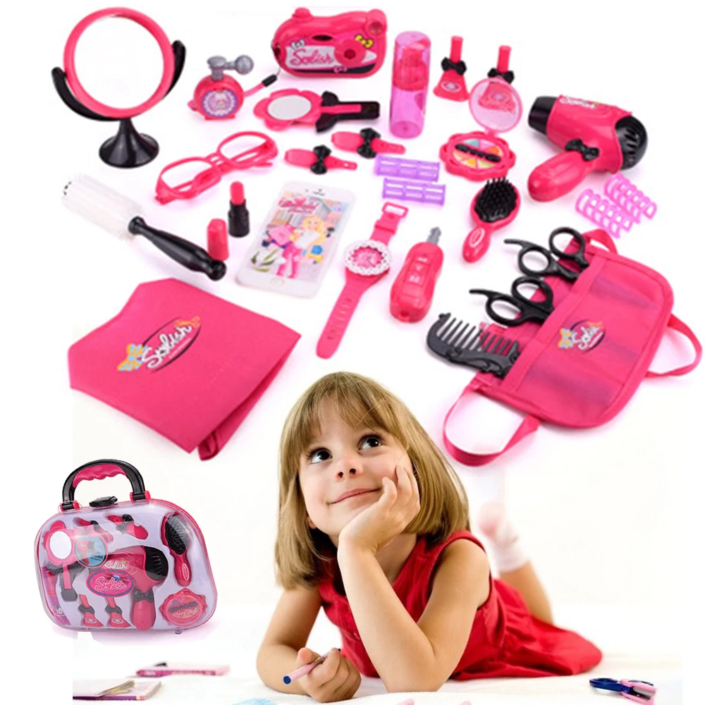 

Girls Make Up Toy Set Pretend Play Toys Simulation Pretend Makeup Bag Beauty Hair Salon Tools Kit Children Princess Toys