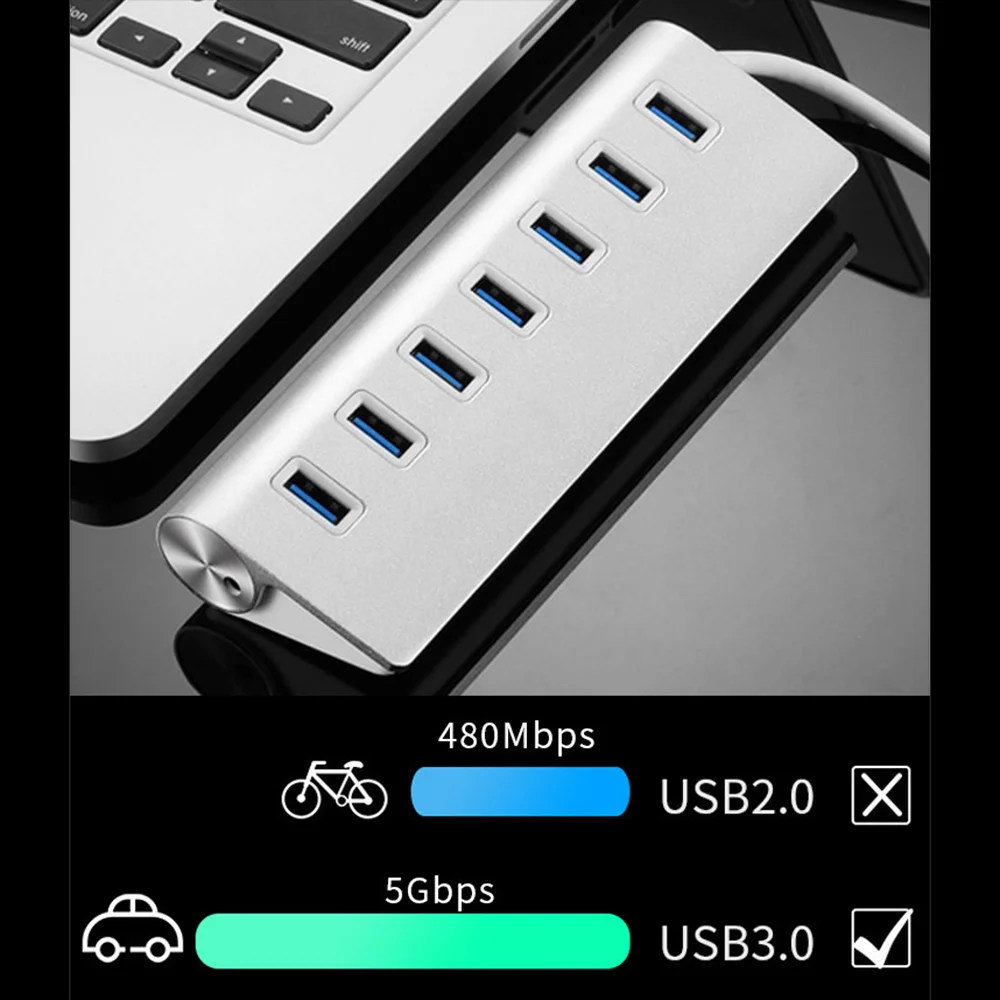 

Type C Hub High-Speed Aluminum Alloy 7 Ports Cable Splitter Type-C to USB3.0 Hub for Windows Laptop Phone U Disk Accessories