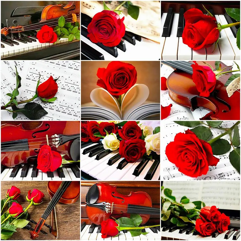 

DIY Square/Round Diamond Painting Rose Violin Diamond Embroidery Flower Cross Stitch Picture of Rhinestones Art Home Decoration