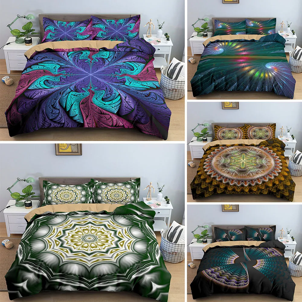 

Boho Mandala Printed Duvet Cover Sets Bedding Set Single Size 3D Psychedelic Pattern Queen King Home Textiles Bohemia Bedclothes