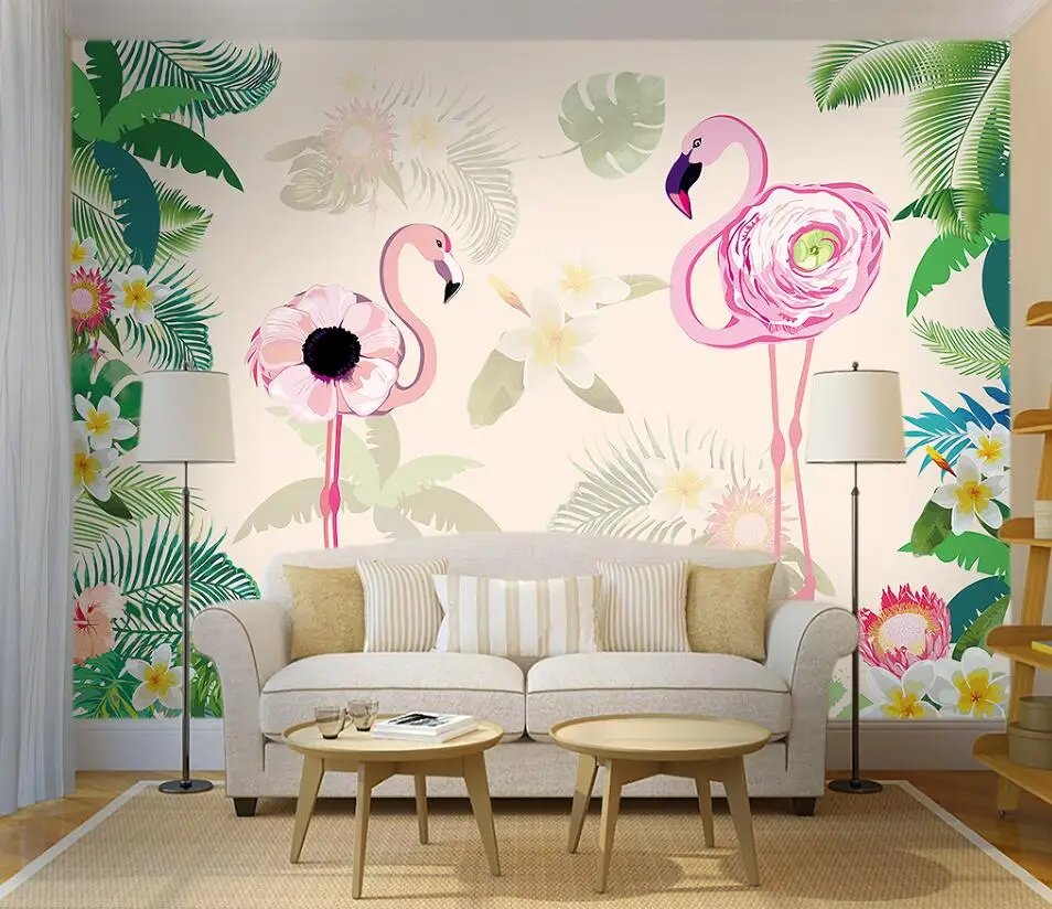 

Custom wallpaper flamingo coconut tree background wall size can be customized wallpaper mural 3d wallpaper wall for