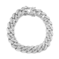 hip hop men cuban link chain silver bracelet shiny rhinestone inlaid bangle jewelry fashion for males bracelets jewelry gift