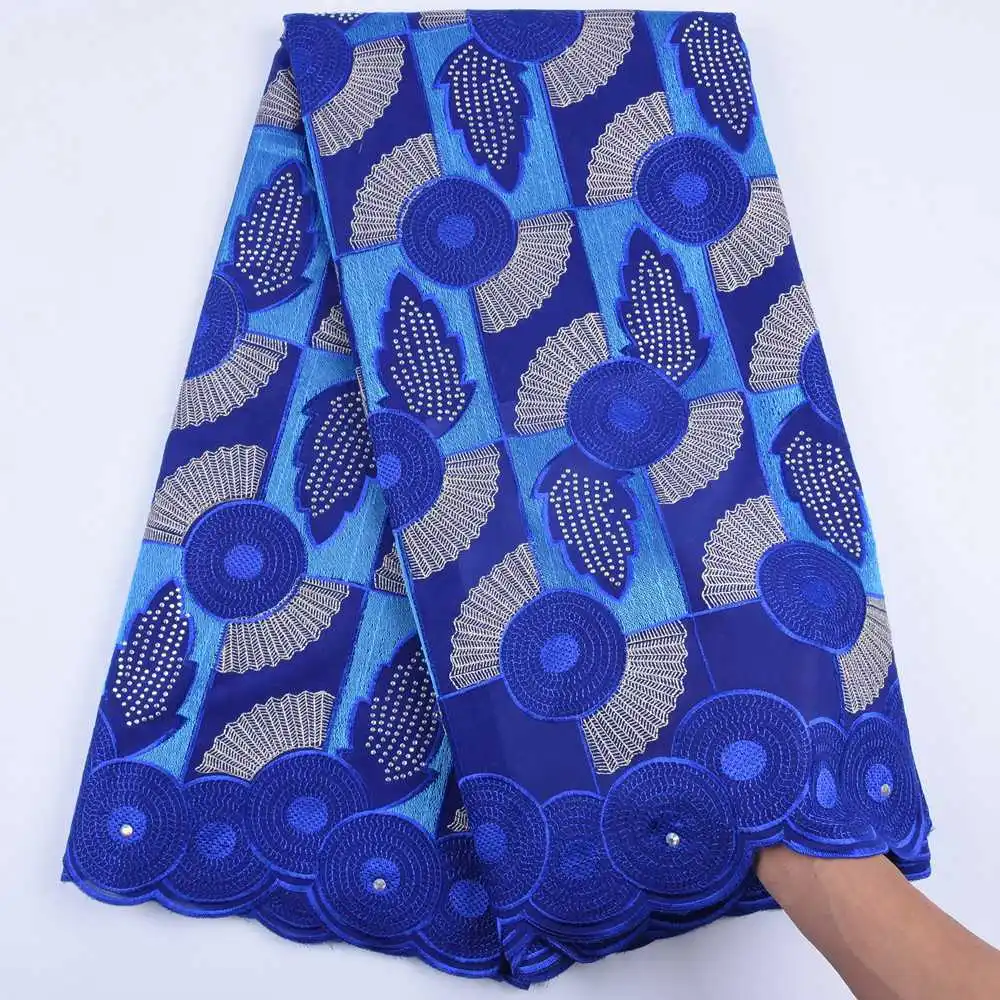 

High End African Cotton Lace Fabric Royal Blue Nigerian Lace Fabric 2019 High Quality Lace Wedding Stone Fabric Swiss Lace S1683