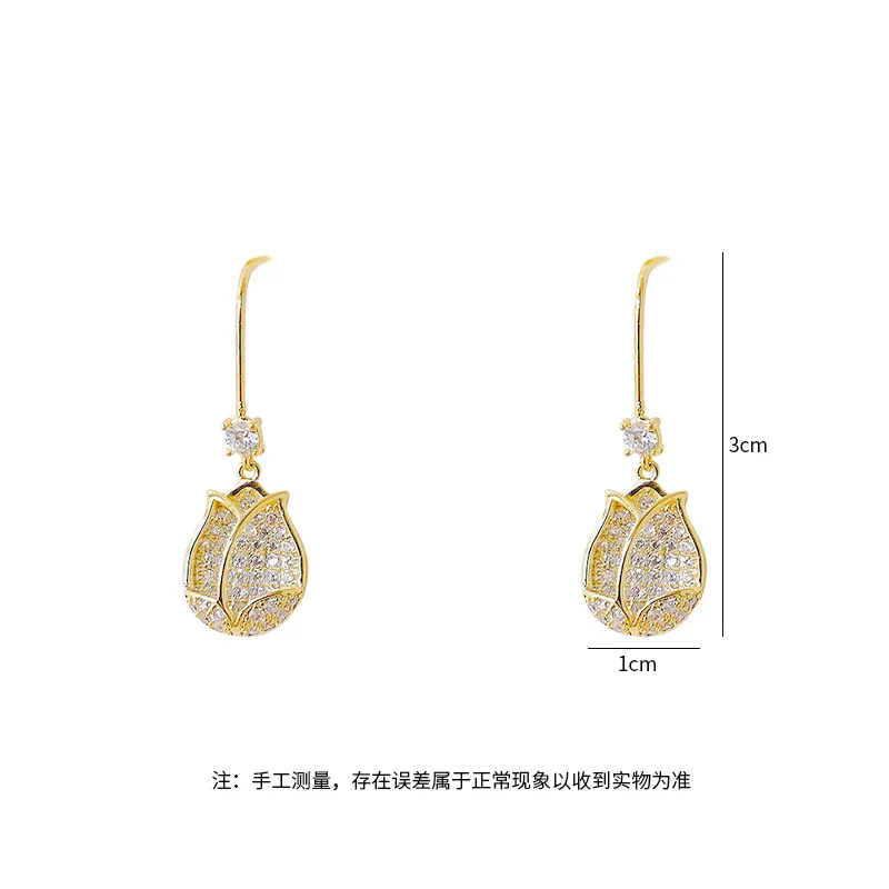

Trendy Luxury Shiny CZircon Paved Rose Flower Drop Earrings For Women Temperament Statement Fashion Jewelry Gifts Accessorie