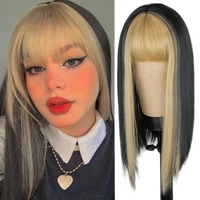 lolita wig pink bule short straight hair with blonde bangs synthetic wigs for women cosplay heat resistant glueless wig