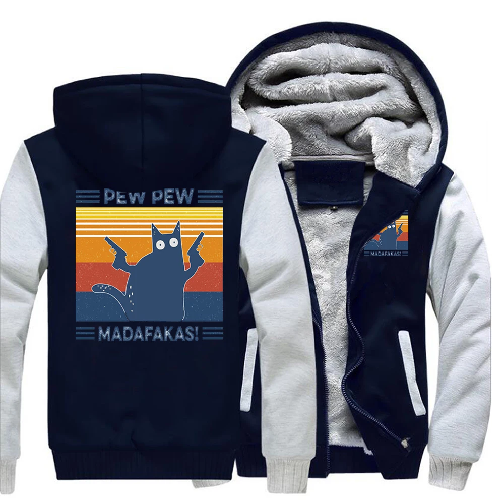 

Funny Pew Pew Madafaks Black Cat 2020 New Men Jacket Winter Thick Warm Fleece Zipper Men Jacket Coat Sportwear Male Streetwear