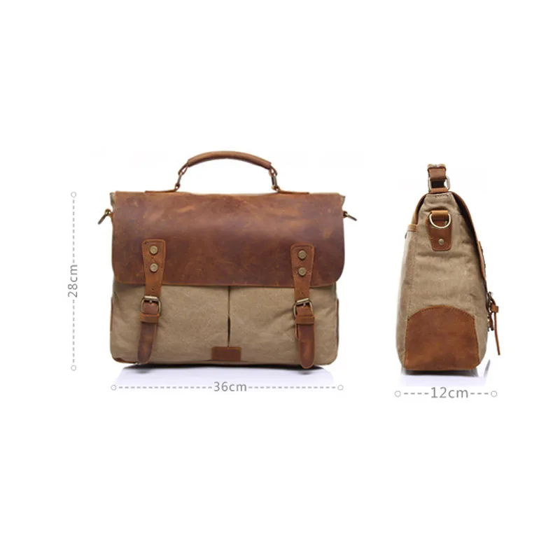 Мужские Винтажные Вощеные холщовые кожаные сумки мессенджеры для ноутбука
