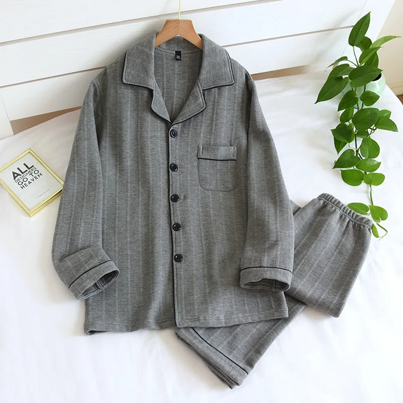 

Loose Plus Size Three Layers Of Cotton Quilted Set New Winter Men And Women Sleepwear Home Clothing Long Sleeve Pajamas Suit