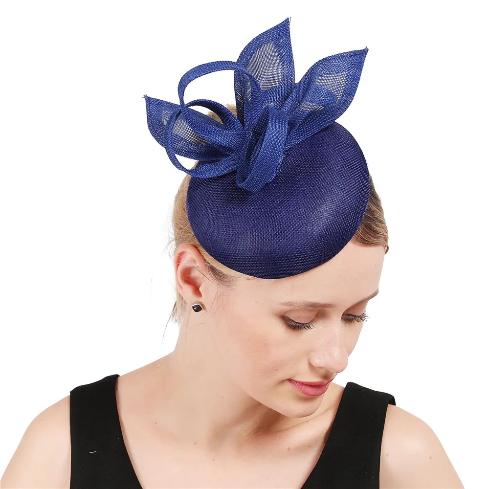 Tocado azul real para mujer, sombrero de imitación nupcial, Sinamay, para fiesta de boda, iglesia, Derby,