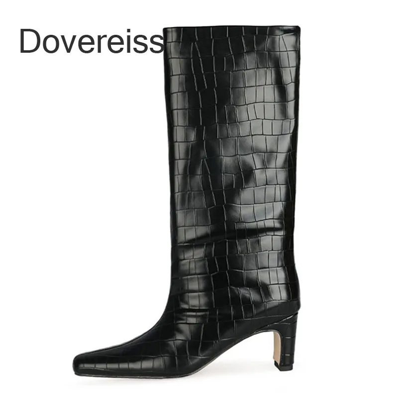 

Dovereiss Fashion Female Boots Winter New Burgundy Chunky Heels Sexy Elegant Square To New Knee High Boots Big Size 44 45 46 47