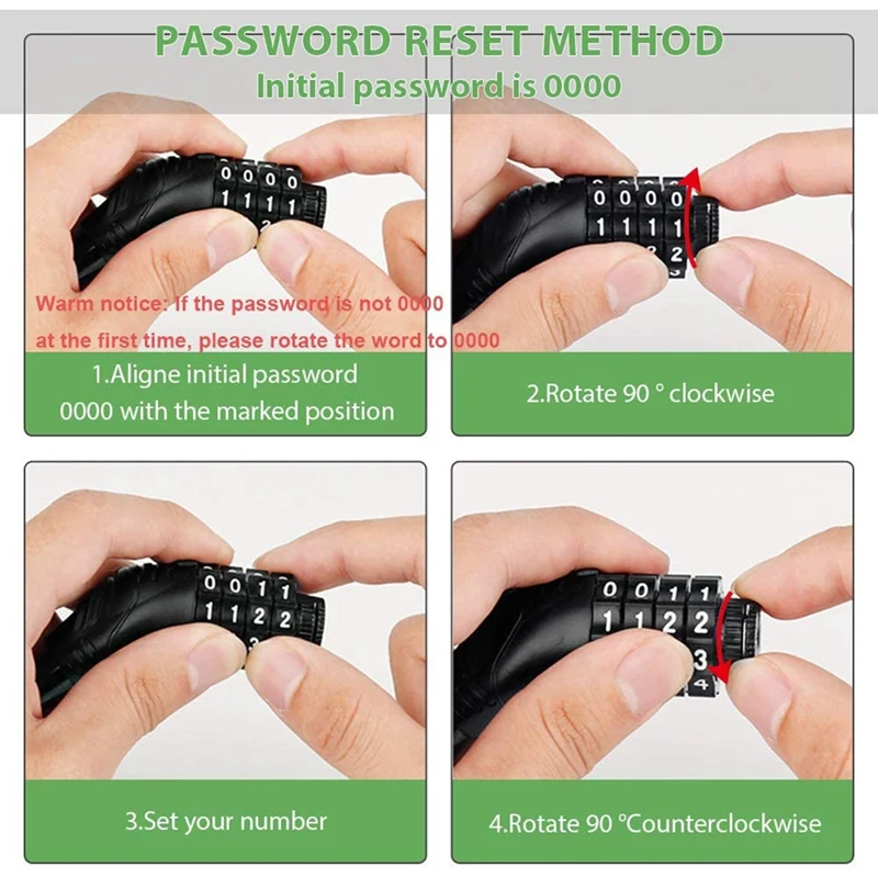 

2 Bicycle Lock, Anti-Theft Bicycle Lock High Security 4-Digit Cable Lock with Chain, 40Cm