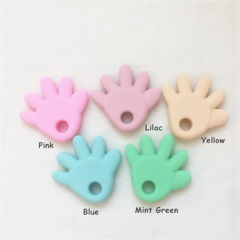 Chenkai 50PCS BPA Free Silicone Little Hand Teether Pendant Nursing DIY Cute Baby Shower Pacifier Dummy Toy Accessories