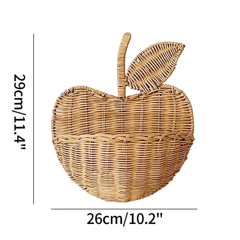 

Handmade Rattan Wall Storage Basket Apple Shape Basket Eco-friendly Hanging Storage Case Kids Toys Clothing for Home Decoration