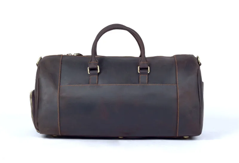 Retro fashion crazy horse cowhide men's handbag daily travel large capacity multi-pocket one-shoulder diagonal travel bag