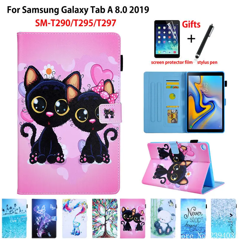 

Модный чехол с изображением кошки для samsung galaxy tab A 8,0 дюйма, фотосессия 2019 дюйма, Обложка T295 T297, чехол-подставка для планшета, обложка + подарок