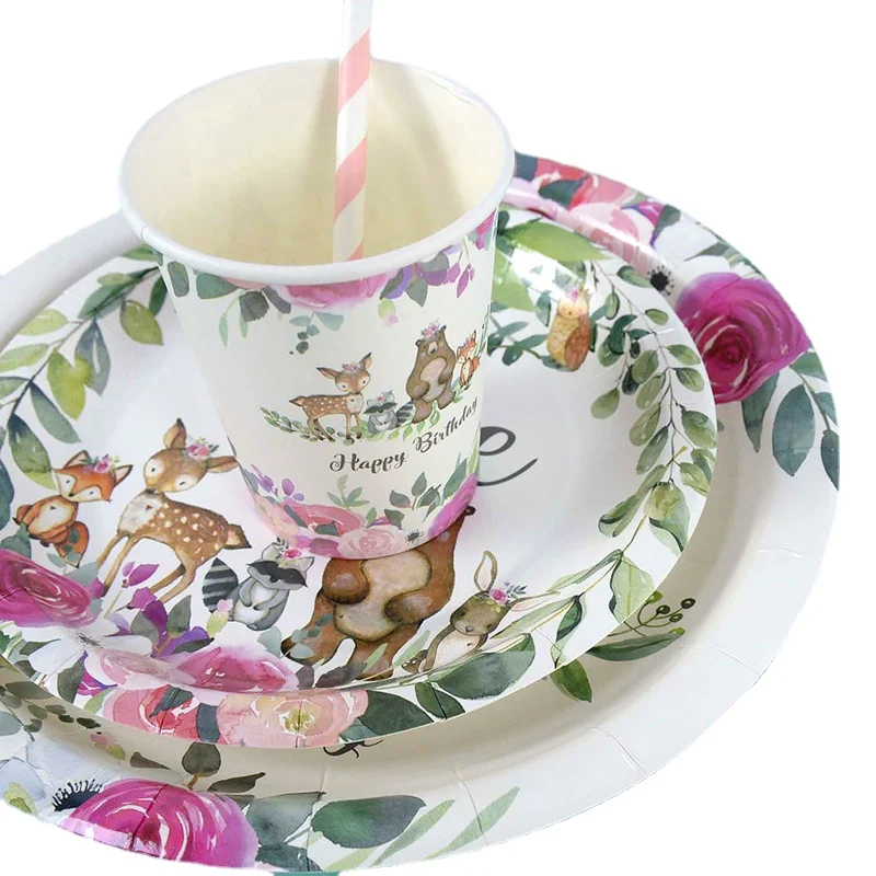 Одноразовая посуда из розового золота с оленем тарелка для вечевечерние в лесу