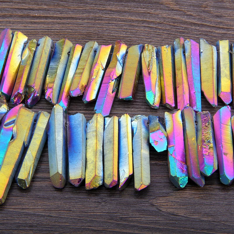 15.5" Top Drilled Rainbow Raw Crystal Quartz Points Titanium Beads Natural Pendant for Jewelry Making DIY Necklace | Украшения и