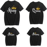 funny king queen prince princess family matching clothes casual father son mother and daughter shirts gold crown print tops
