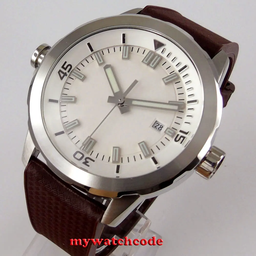 45 мм CORGUET белый циферблат Дата две короны автоматическое движение автоматические