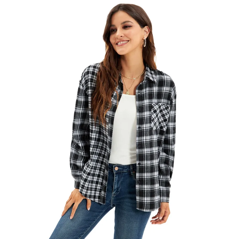 

Блузка женская с длинным рукавом, Классическая Свободная рубашка с воротником с лацканами, на пуговицах, с изогнутым подолом, одежда на весн...