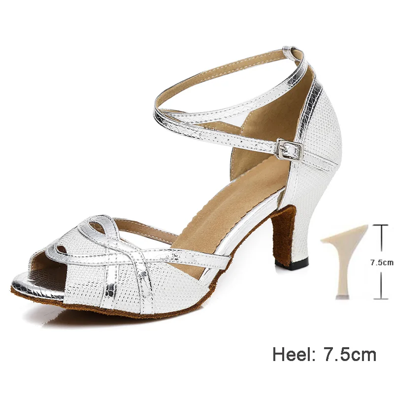 7.5cm heel Silver HROYL Для женщин Латинская танцевальная обувь для девушек и женщин; Для женщин Крытый Танго Танцы обувь 10/8. 5/7. 5/6/4,5 см каблуке; - Цвет: 7.5cm heel Silver