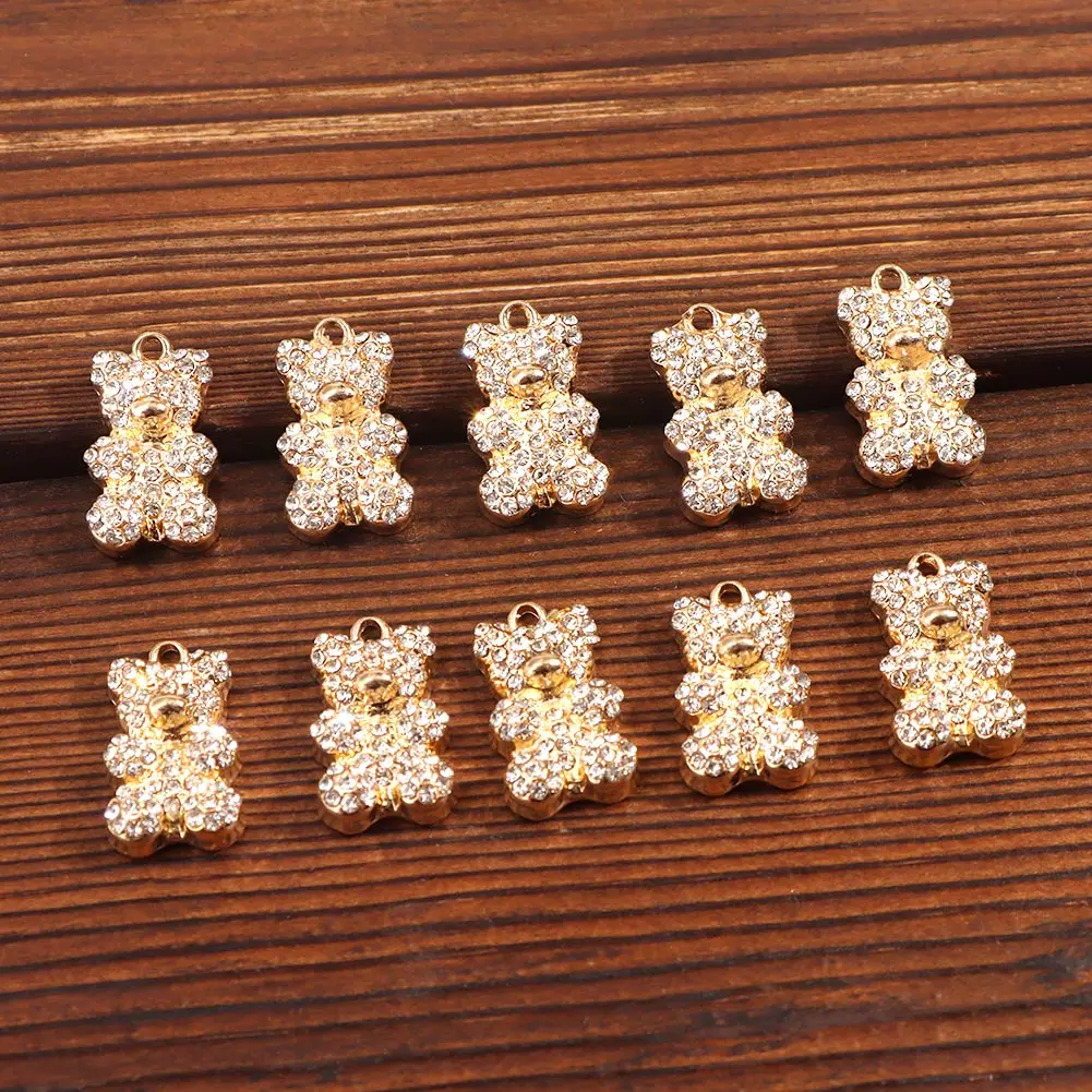 

10Pcs/Lot Shiny Crystal Gold Silver Color Bear Pendant Charms for Making DIY Earrings Necklace Bracelet Jewelry Accessories
