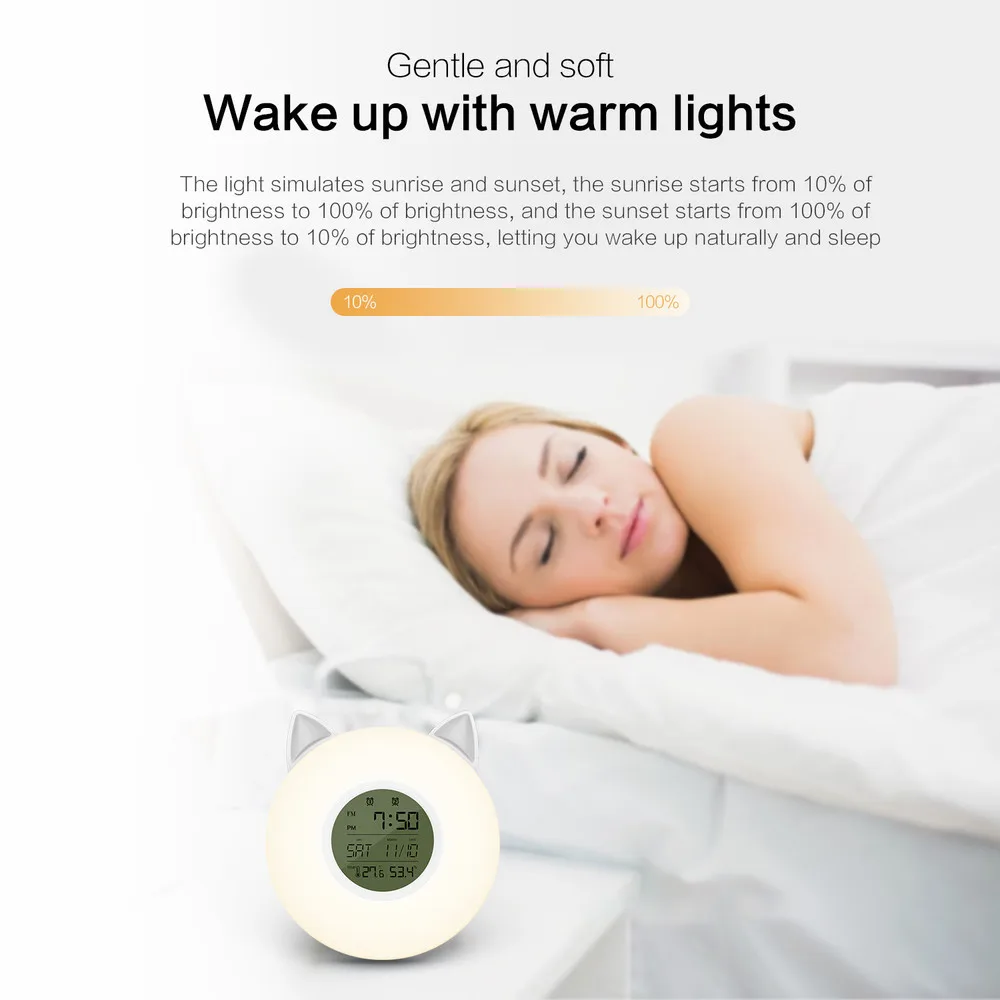 

Colorful Multifunction Smart Wake-Up Lamp Indoor Bedroom Sleep Bedside Night Light with Music FM Radio Alarm Clock Children Gift