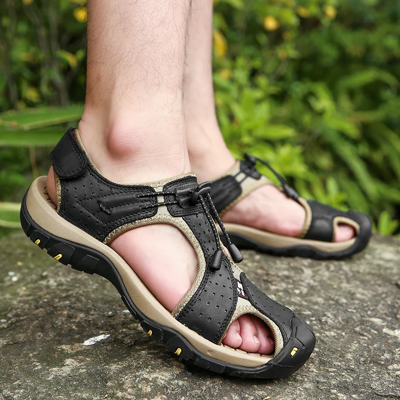 

LION SCREAM2020 New Large Size Leather Cowhide Men's Sandals High-quality Beach Slippers Casual Sports Shoes Outdoor Beach Shoes