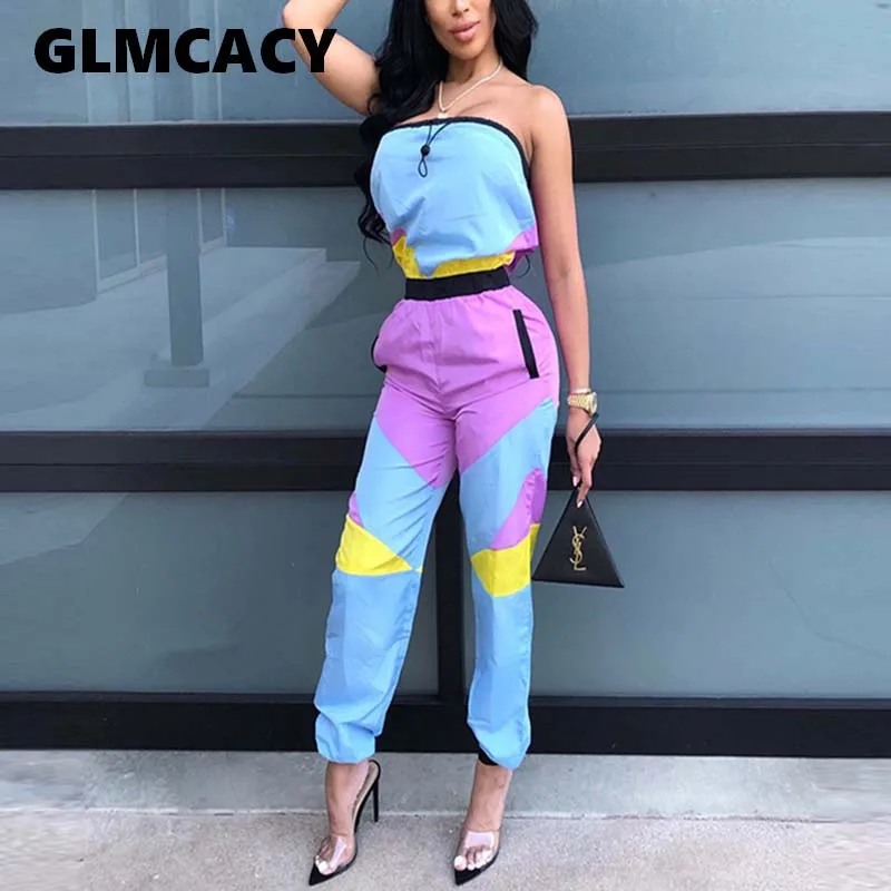 Женский Облегающий комбинезон без рукавов с цветными блоками повседневный в