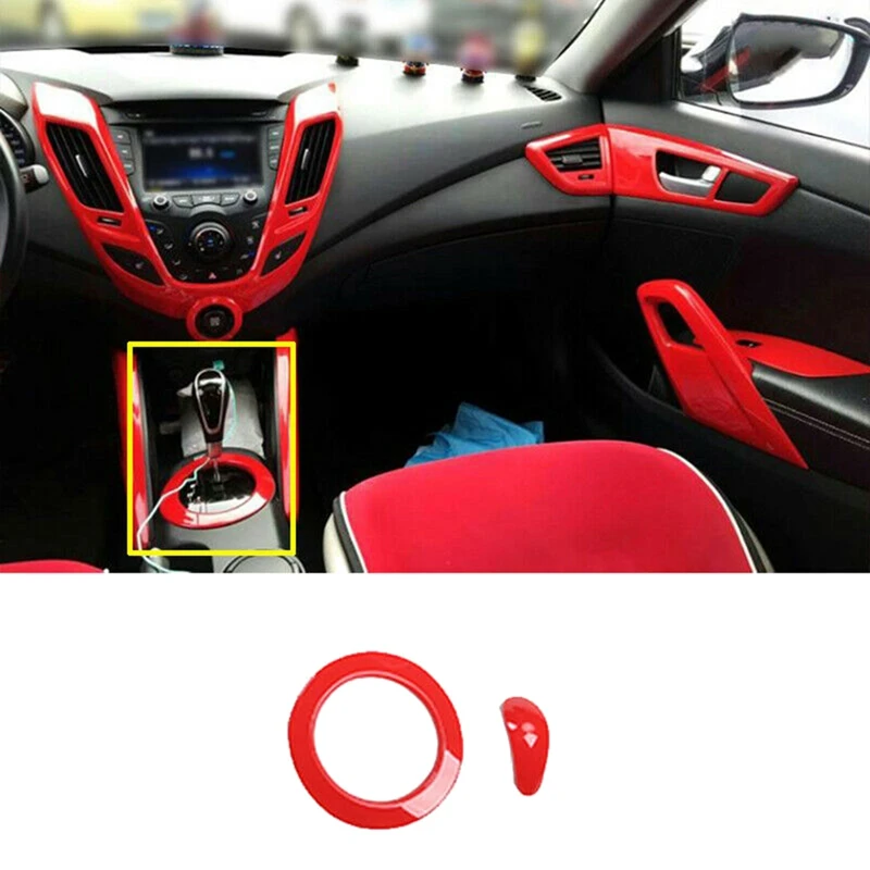 

2Pcs Red Car Central Console Gear Shift Knob Cove Trim Decoration for Hyundai Veloster 2011-2017