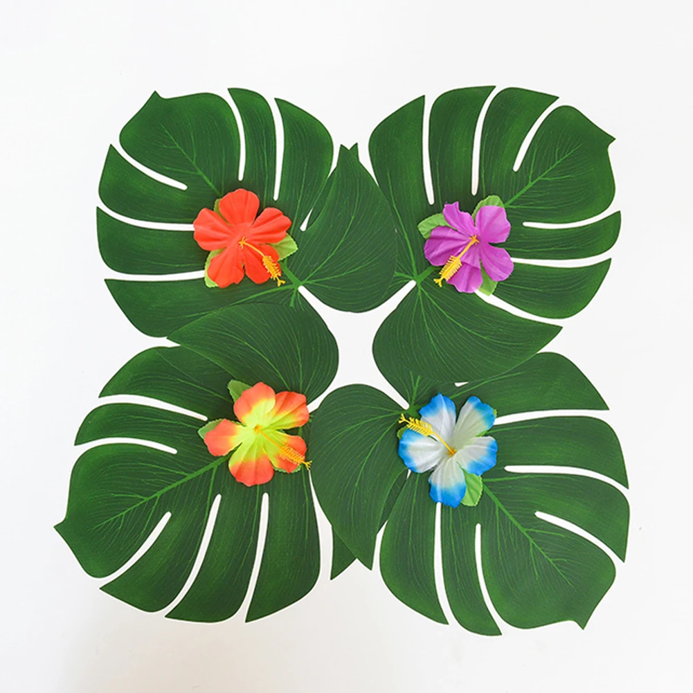 

New 12/24Pcs Fabric Artificial Monstera Leaves Tropical Palm Tree Leave for Wedding Hawaiia Party Jungle Beach Theme Table Decor
