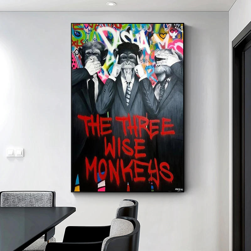 

Three Wise Monkeys Graffiti Pop Art Canvas Painting Wall Decoration Poster Print Modern Home Living Room Decoration Cuadros