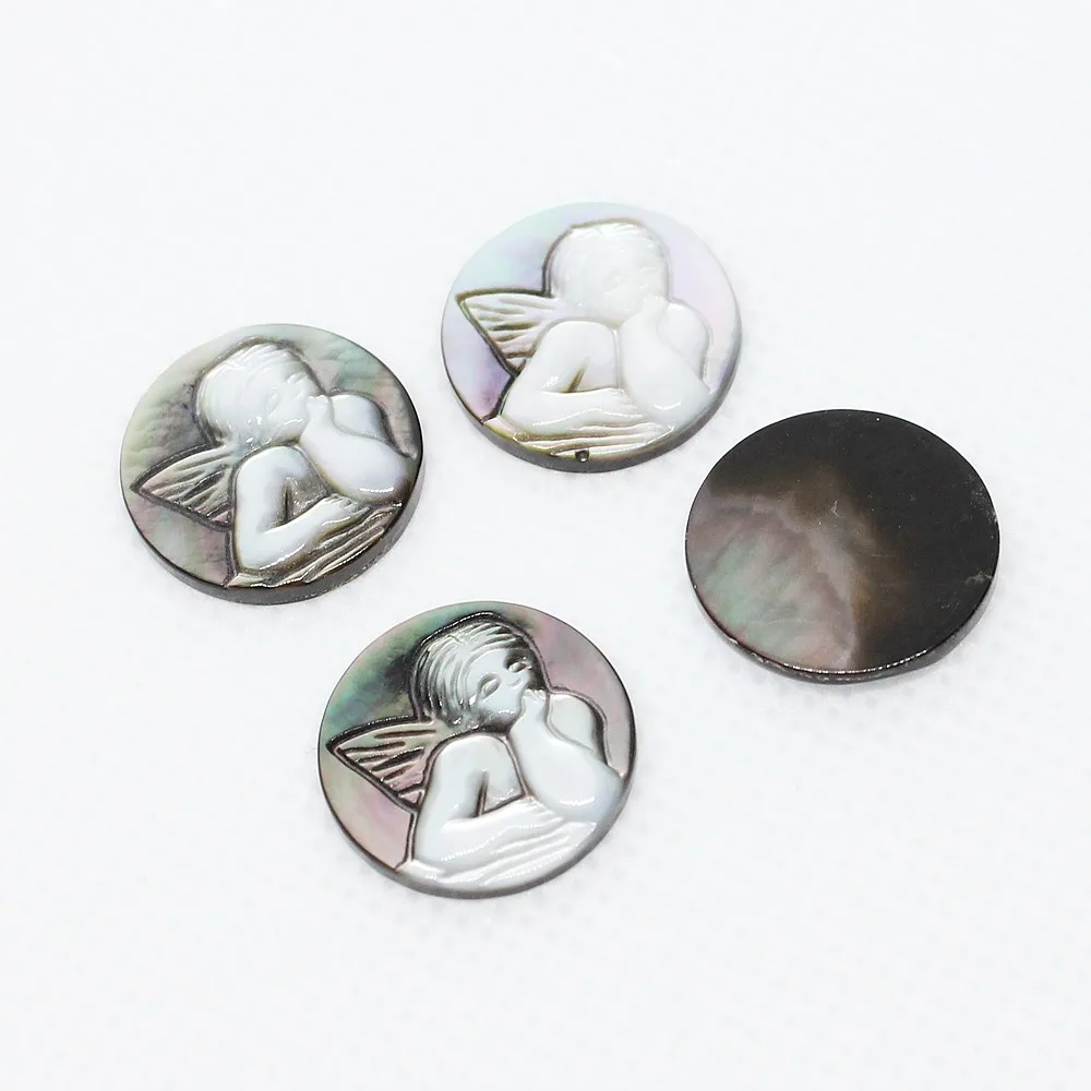 

2pcs Natural Abalone Shell 3D Carving Angel Wings 16mm Round Pendant Charms Women Jewelry Making DIY Necklace Accessories Wicca