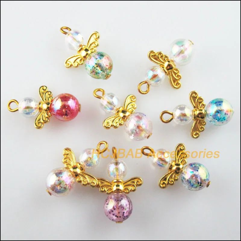 24 шт. цвета: золотистый Цвет крылья из разных бусин Танцы амулеты ангелы Подвески