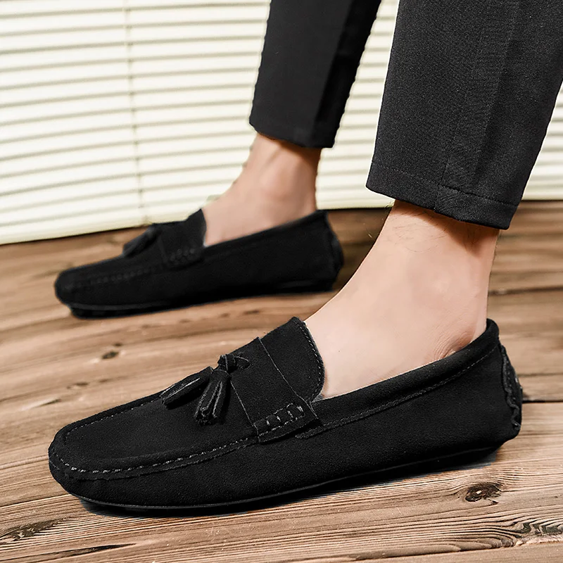 

Cow Suede Leather Mens Loafer Shoes Classic British Fashionable Men's Tassel Casual Shoes Flat Comfortable Wedding Shoes