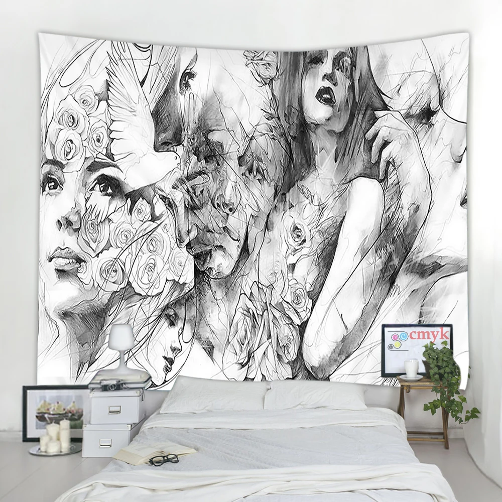 Креативный гобелен с рисунком линий рисование на стене фигурка мира голубь узор