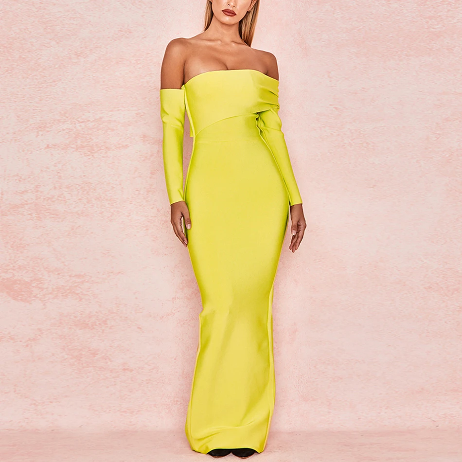2019 зимние новые женские пикантные желтые длинные Бандажное платье с длинным