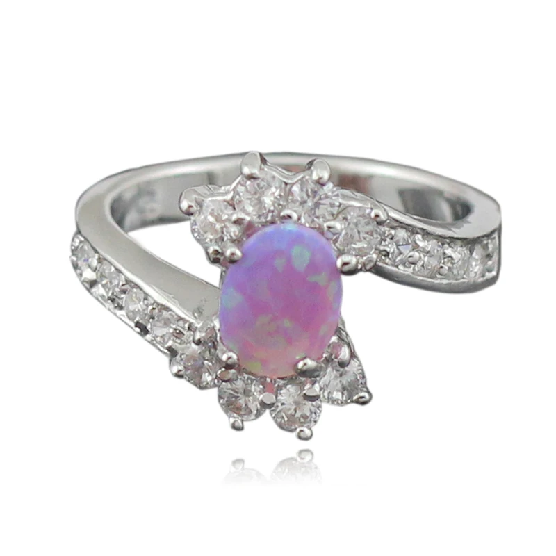 Розовый огненный опал CZ модные ювелирные изделия женские посеребренные кольца