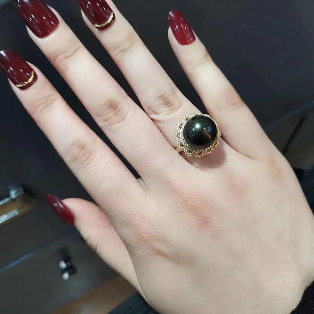 Женское кольцо из серебра 925 пробы с натуральным жемчугом 13-14 мм | Украшения и