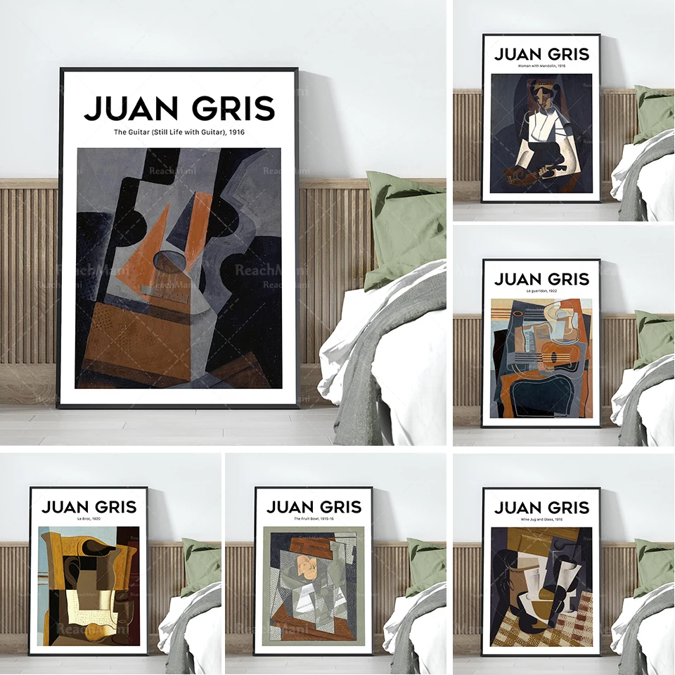 

Juan Gris - Woman with Mandolin, Fruit Bowl on Checkered Tablecloth, Fruit Bowl Gallery Abstract Wall Art Canvas Poster Decor