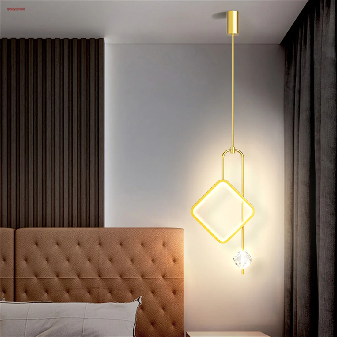 

Postmodern Design Gold Long Pole 2 Heads Led Pendant Lights Bedroom Furniture Bedside Table Decoration Hanging Lamp Luminaire