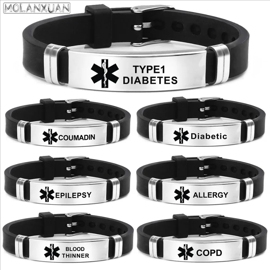 Черный силиконовый браслет кожа нержавеющая сталь звезда жизни медицинский