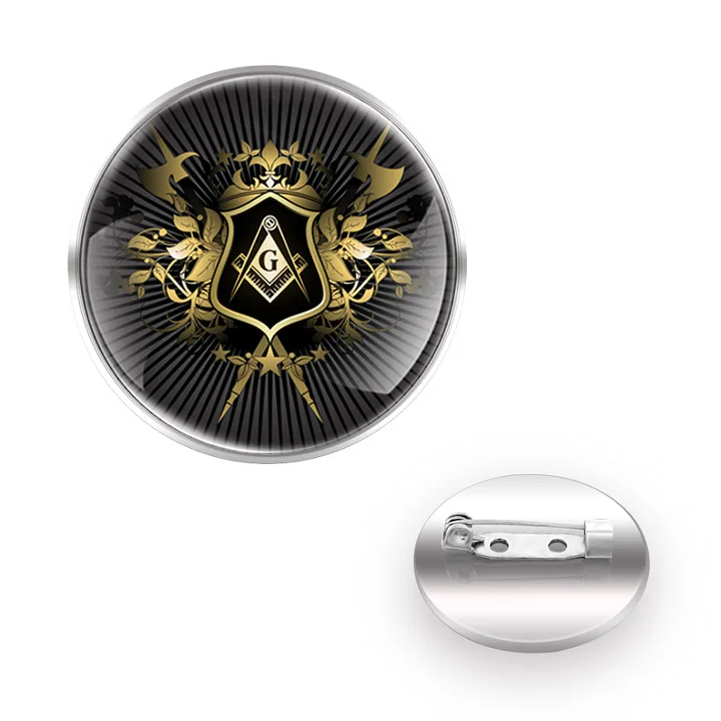 

Classic Freemasonry Design Brooch Badge Glass Cabochon Dome For Bag Clothes Decoration Pins