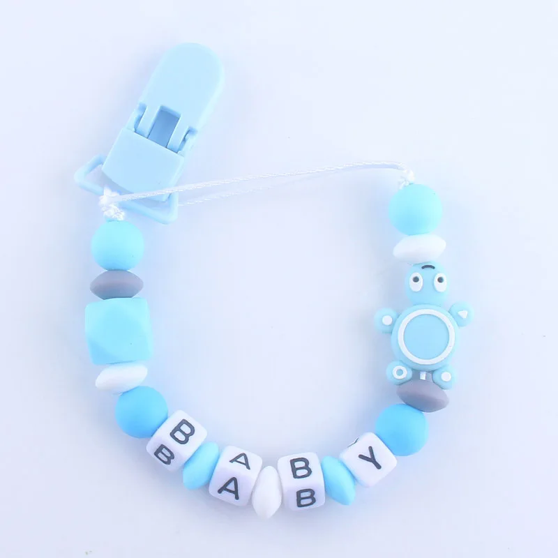 

Custom Infant Personalised Name Pacifier Clips Silicone Animal Tortoise Beads Holder Chain Baby Silicone Pacifier Chain