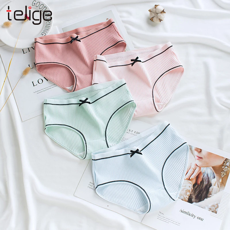 Хлопковые трусики в полоску новинка 2019 Трусики средней посадки женские