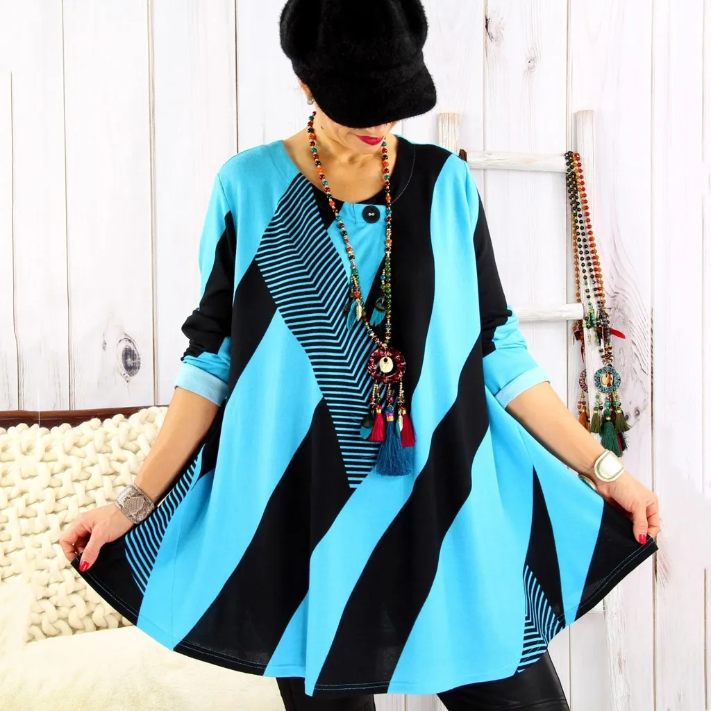 5XL Мода плюс размер полосатая блузка Повседневная зимняя Дамская свободная