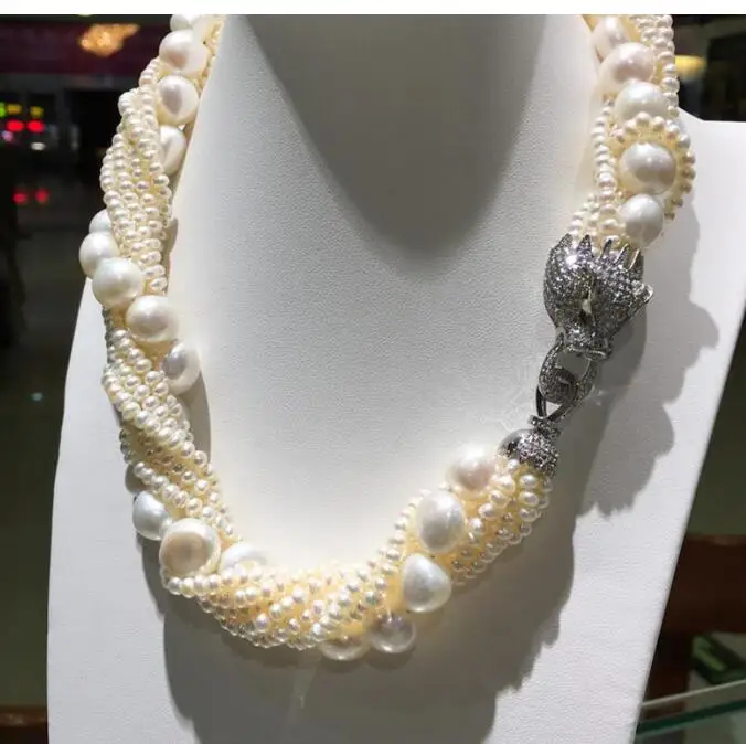 

Genuine S925 Zircon Leopard head clasp accessory white freshwater pearl necklace bracelet set for women jewelry