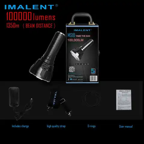 Фонарик IMALENT CREE XHP70.2, ручной фонарик MS18, максимальное расстояние луча 100000 люмен, система охлаждения 1350 метров
