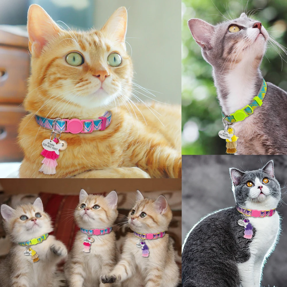 

Quick Release Personalized Collar Engraved Name ID Tag Small Dogs Cute Collars Kitten Cats Collar Adjustable For Custom