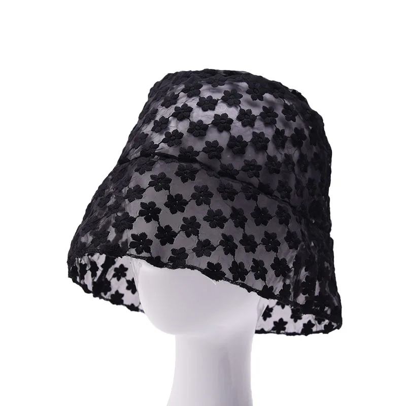 

Daisy Embroidered Buckets Women's hat Transparent Panama Women Lace Flower Beach Hats Snapback Fashion Sun Cap Summer Stackable